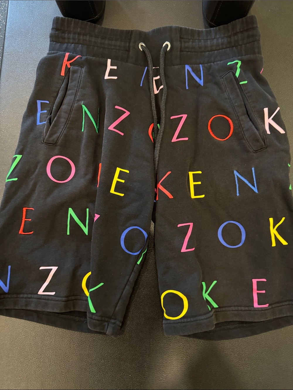Kenzo Black Shorts with Multicolor Letter Print
